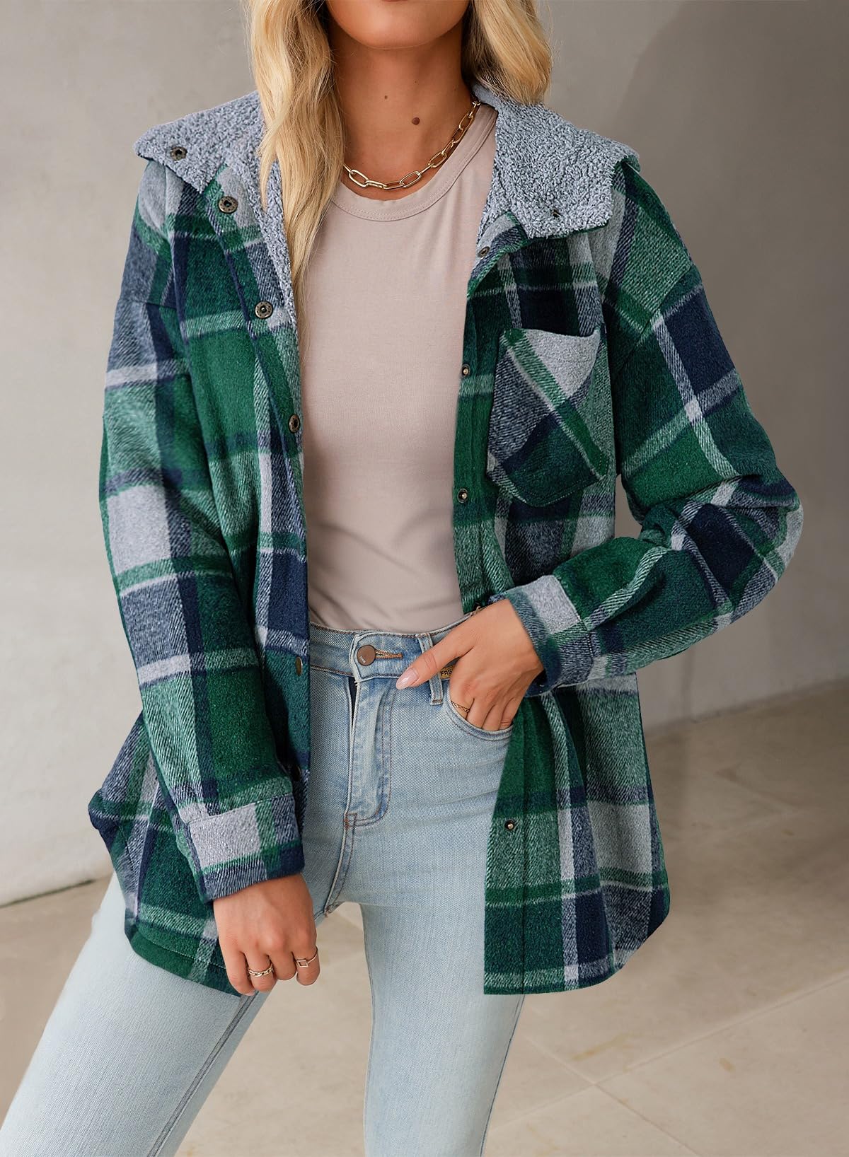 Women's Flannel Hooded Plaid Fuzzy Fleece Jacket Willluxe Store
