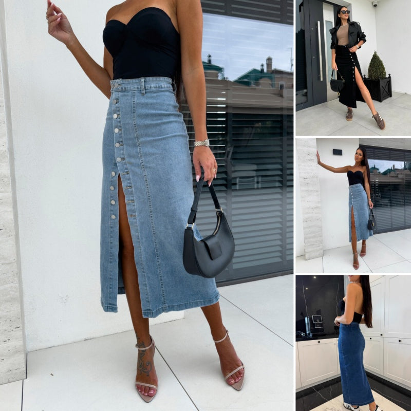 Everyday Curve Denim Button Skirt - Seldom Seen Styles