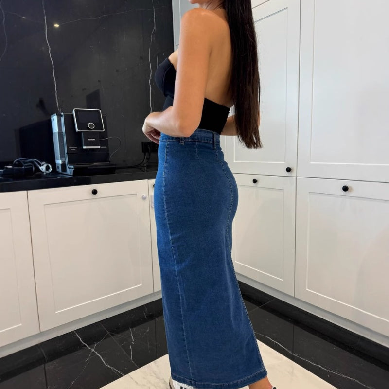Everyday Curve Denim Button Skirt - Seldom Seen Styles