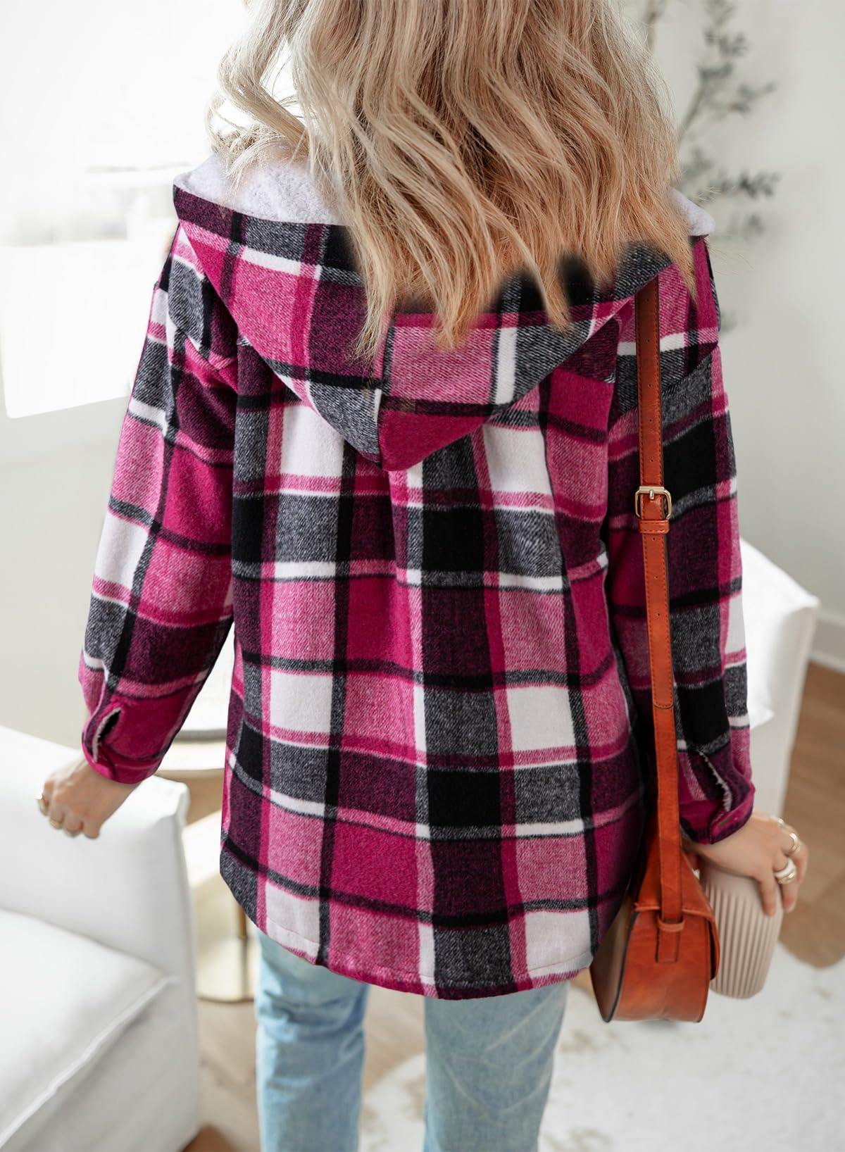 Women's Flannel Hooded Plaid Fuzzy Fleece Jacket Willluxe Store