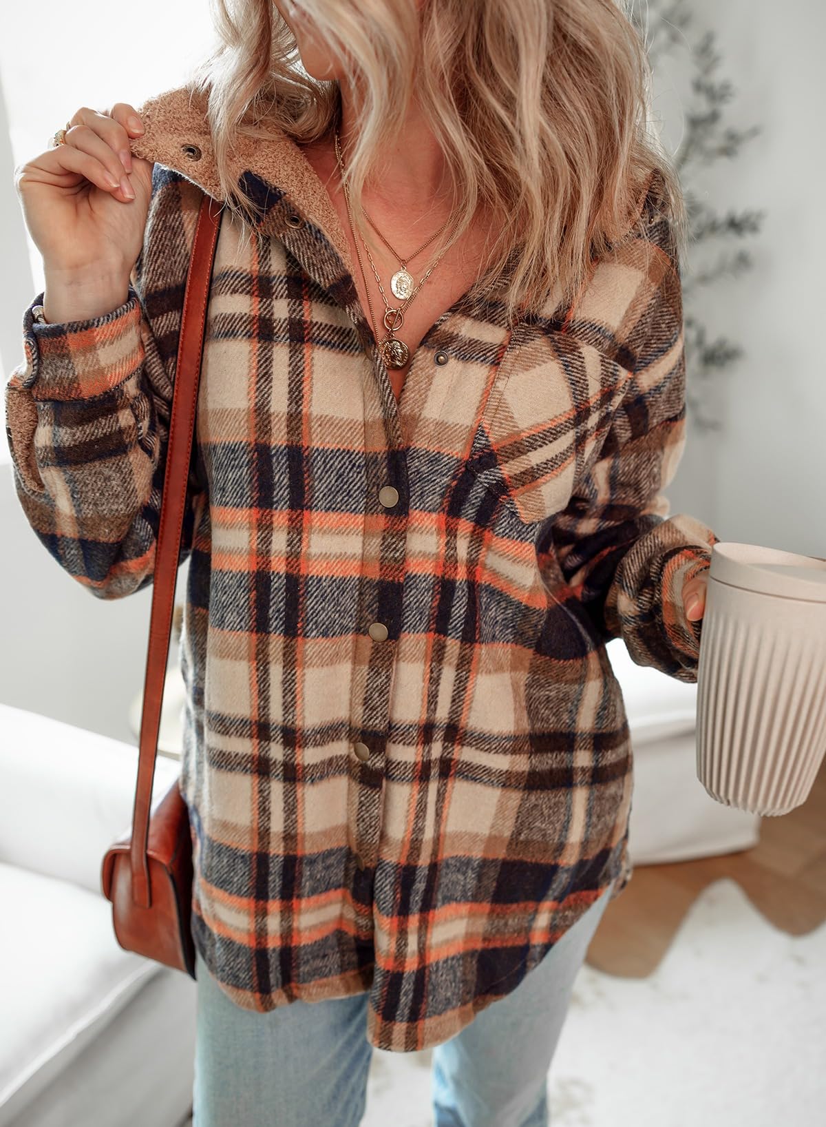 Women's Flannel Hooded Plaid Fuzzy Fleece Jacket - Seldom Seen Styles