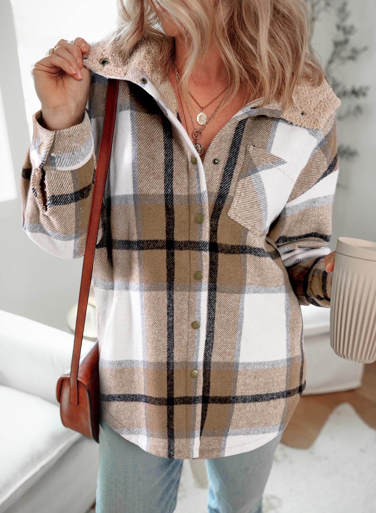 Women's Flannel Hooded Plaid Fuzzy Fleece Jacket - Seldom Seen Styles