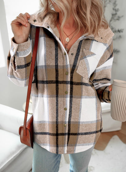 Women's Flannel Hooded Plaid Fuzzy Fleece Jacket