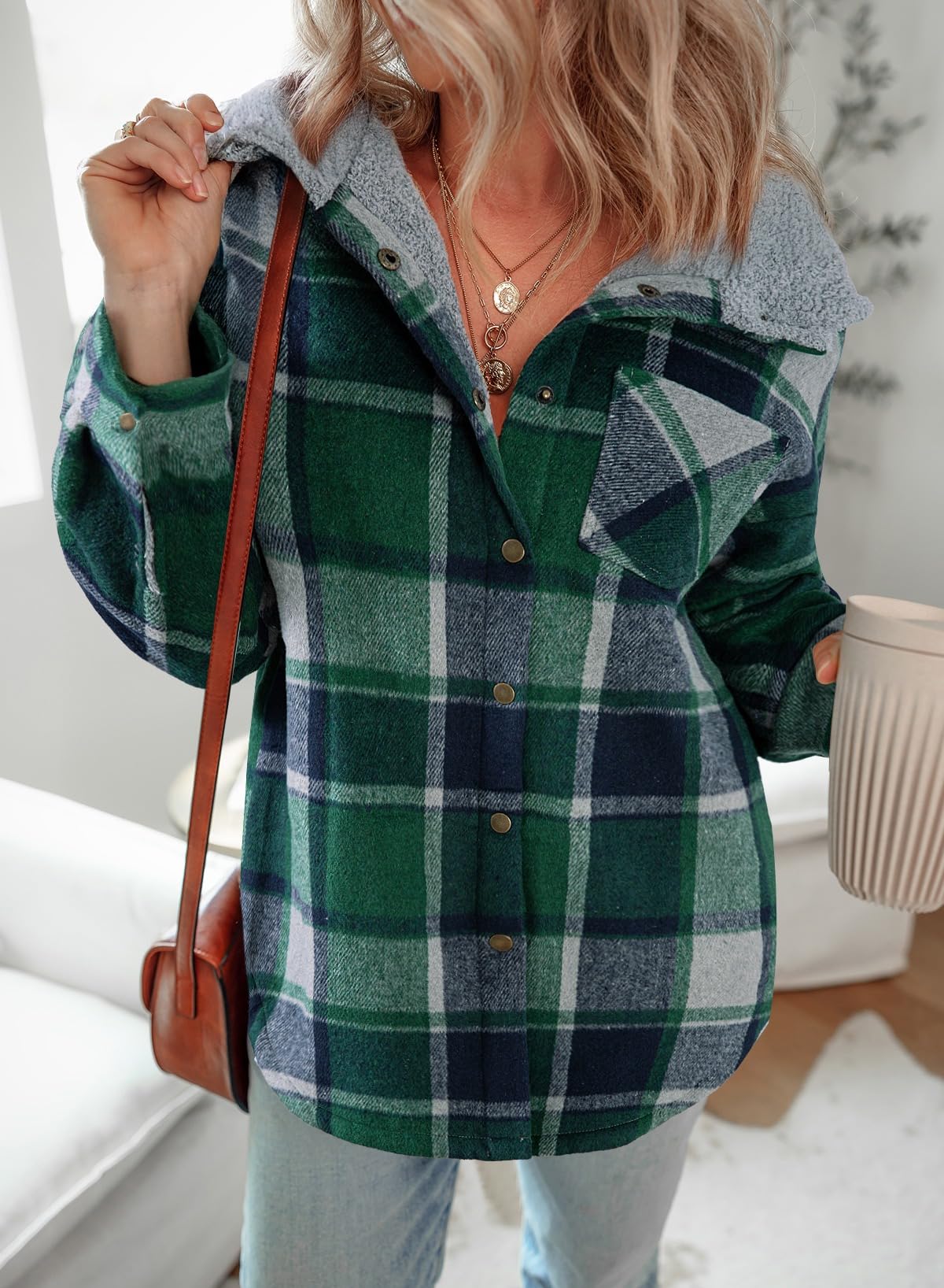 Women's Flannel Hooded Plaid Fuzzy Fleece Jacket Willluxe Store
