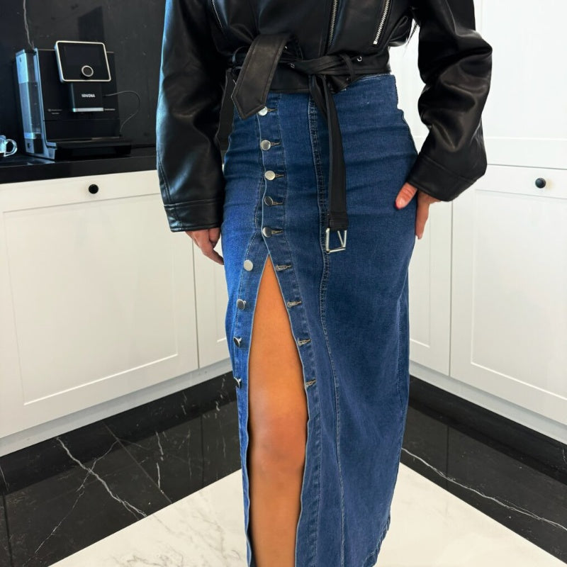 Everyday Curve Denim Button Skirt - Seldom Seen Styles