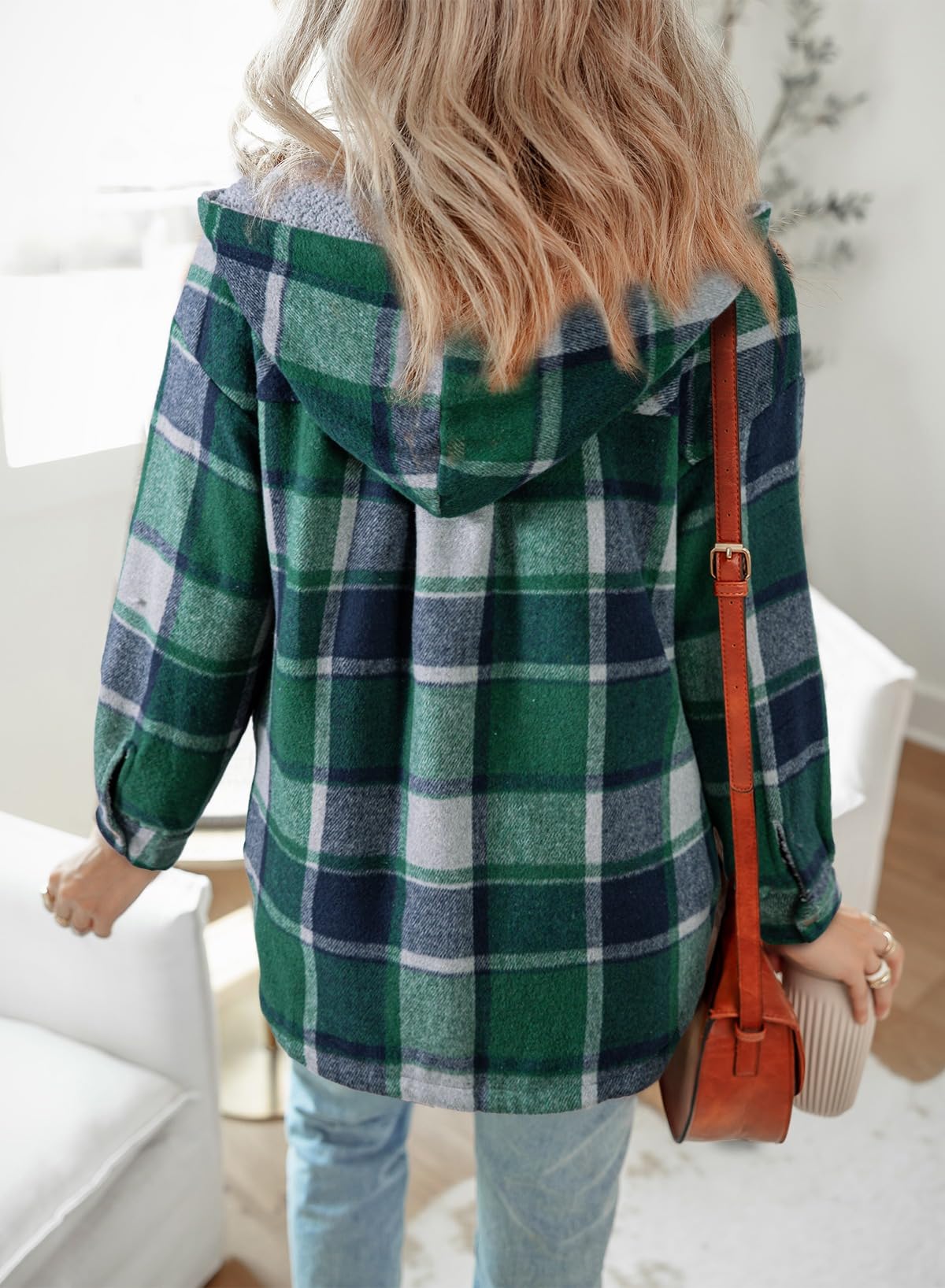 Women's Flannel Hooded Plaid Fuzzy Fleece Jacket Willluxe Store