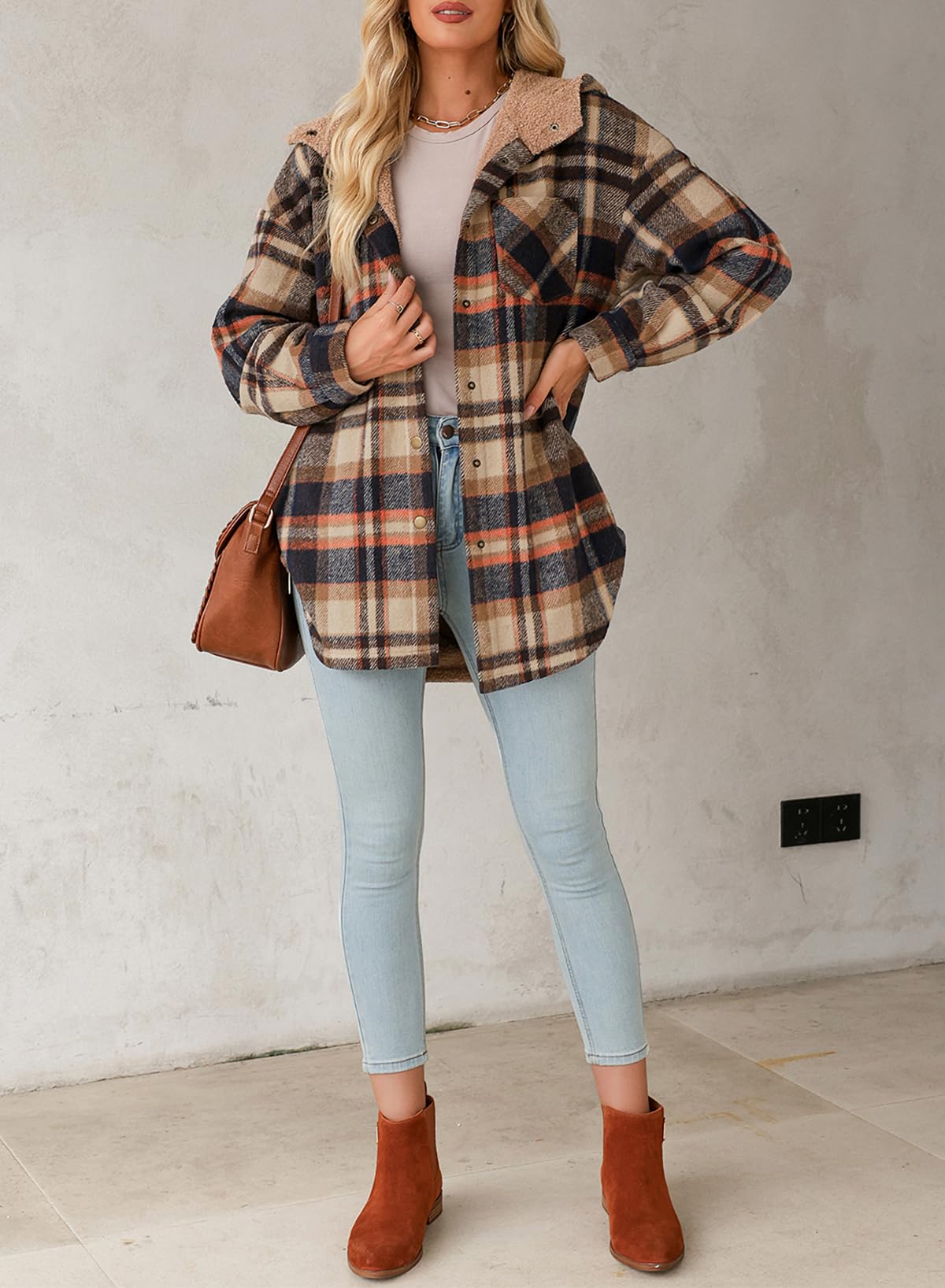 Women's Flannel Hooded Plaid Fuzzy Fleece Jacket - Seldom Seen Styles