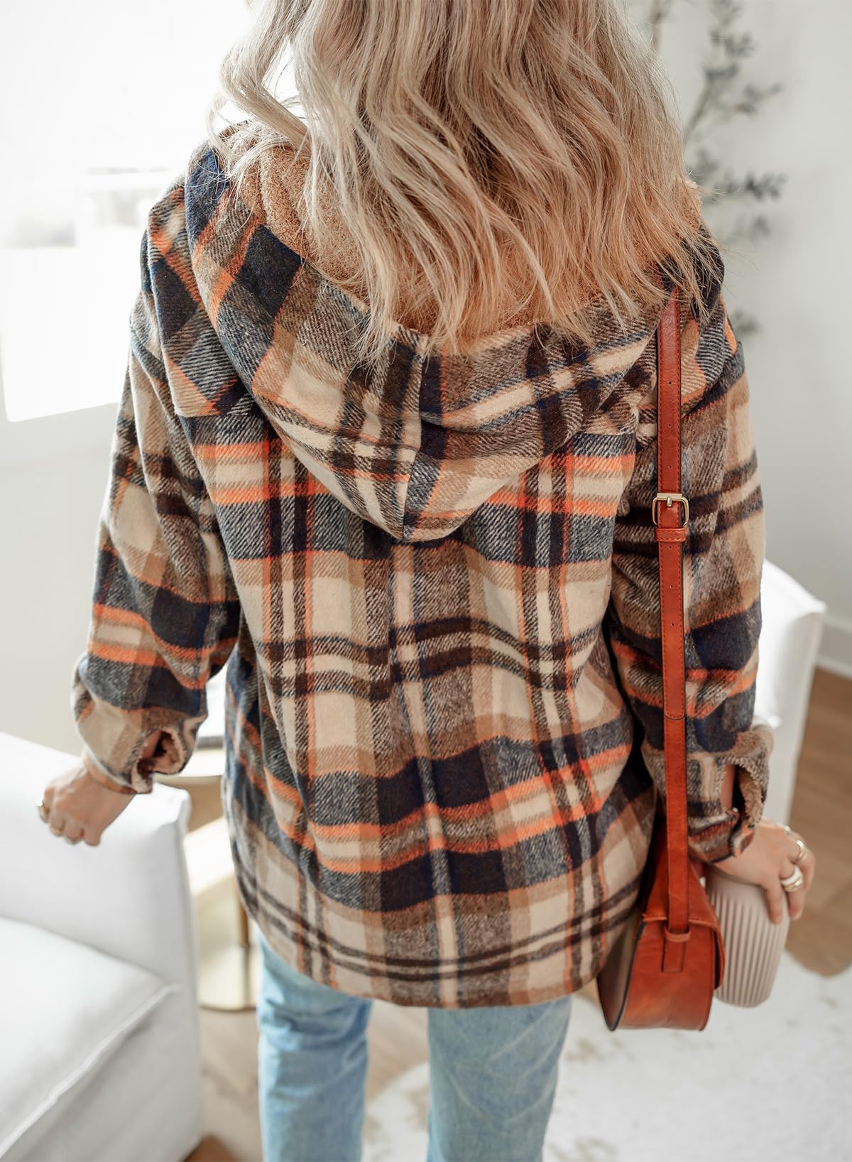 Women's Flannel Hooded Plaid Fuzzy Fleece Jacket - Seldom Seen Styles