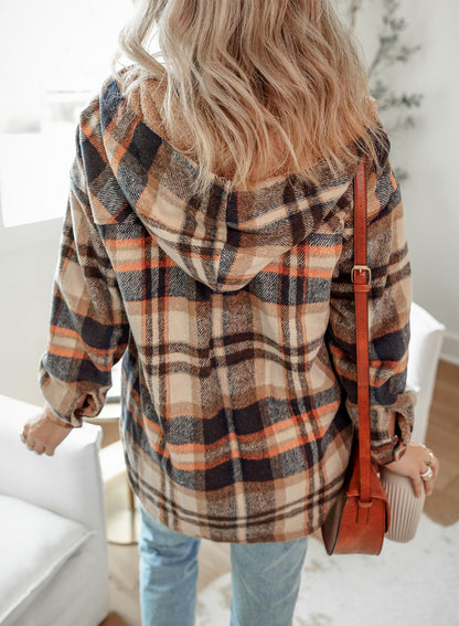 Women's Flannel Hooded Plaid Fuzzy Fleece Jacket