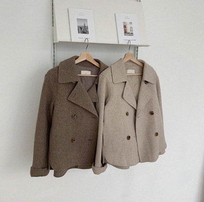 Short Wool Coats for Women Fall Winter Cropped Trench Coat Pea Coats Tweed Blazer Jacket