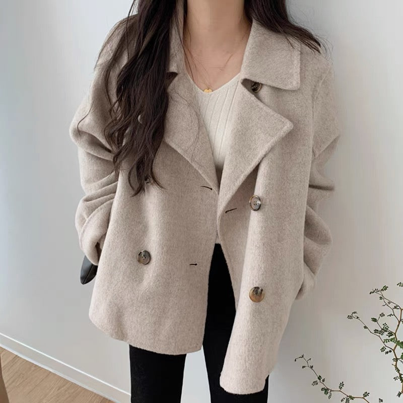 Short Wool Coats for Women Fall Winter Cropped Trench Coat Pea Coats Tweed Blazer Jacket
