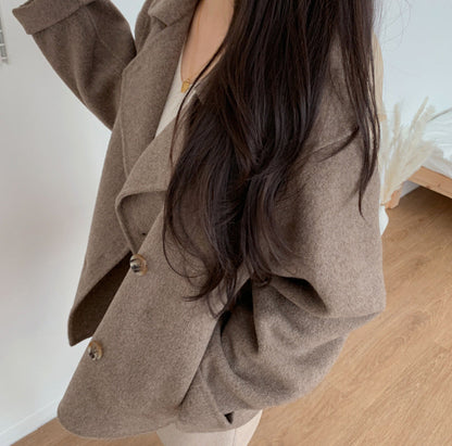 Short Wool Coats for Women Fall Winter Cropped Trench Coat Pea Coats Tweed Blazer Jacket