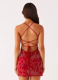 Women's Sequin Embroidered Cami Mini Dress Open Back Criss-Cross Tie Fully Lined Figure-Enhancing Party Cocktail Evening Dress - Seldom Seen Styles