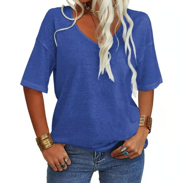 Women's Solid Color V-Neck T-shirt