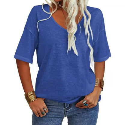 Women's Solid Color V-Neck T-shirt