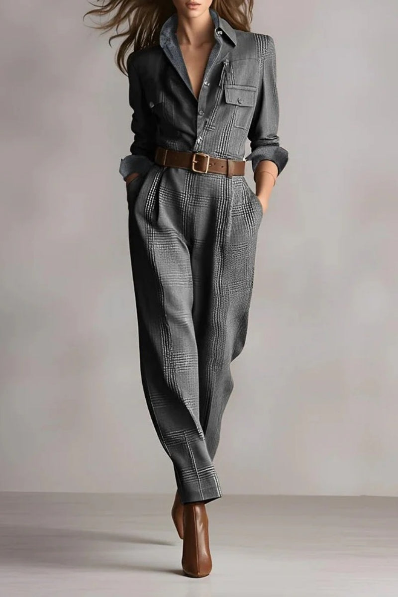 Brown Sophisticated Tweed Texture Plaid Utility Jumpsuit - Seldom Seen Styles