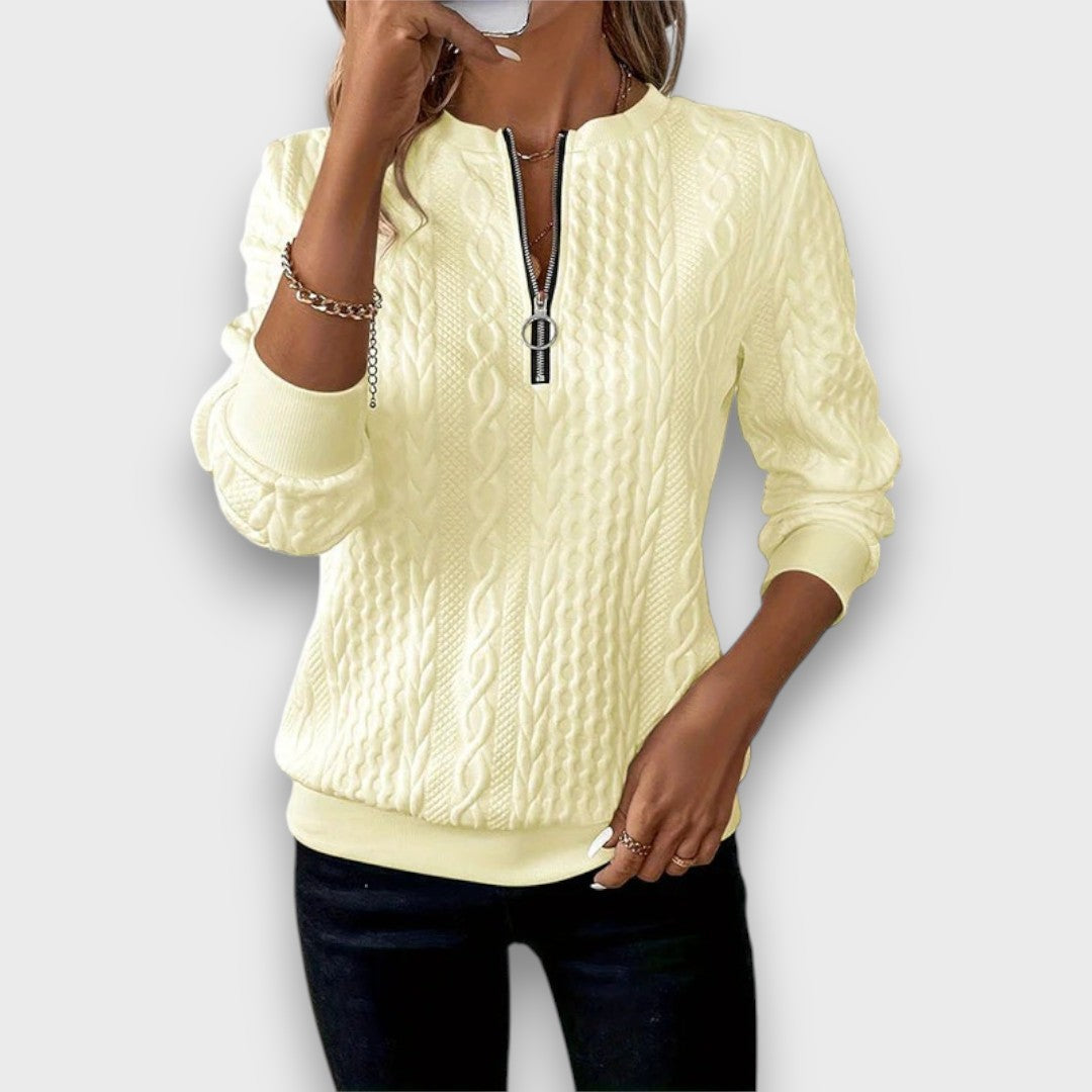 Solena – Cable-Knit Zip Front Sweater