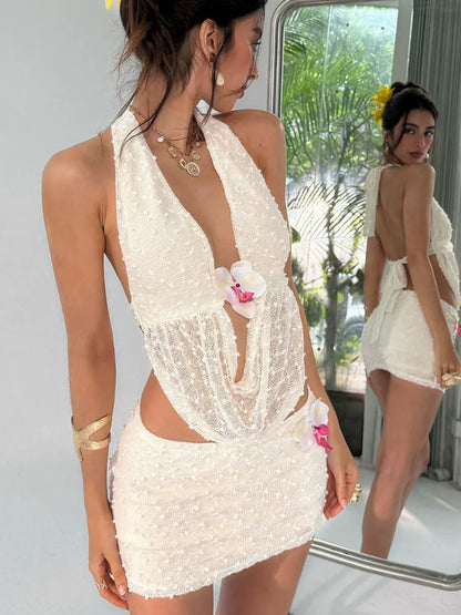 Ensemble robe dos nu à fines bretelles