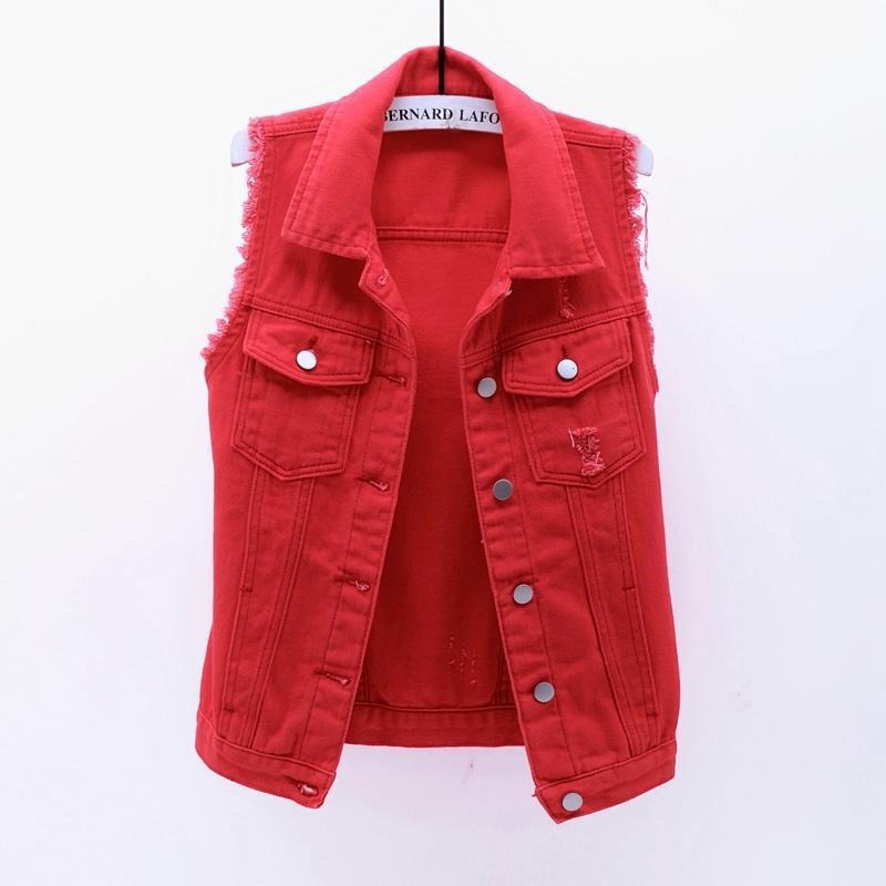 Women's Candy Color Slim Fit Sleeveless Distressed Denim Jean Vest Jacket - Seldom Seen Styles