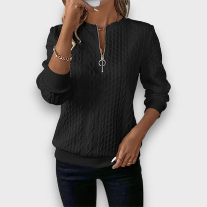 Solena – Cable-Knit Zip Front Sweater