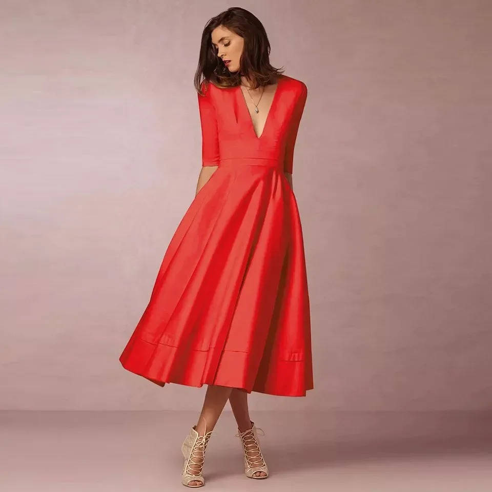 Elegant Deep V Neck Dress for Special Occasion - Seldom Seen Styles
