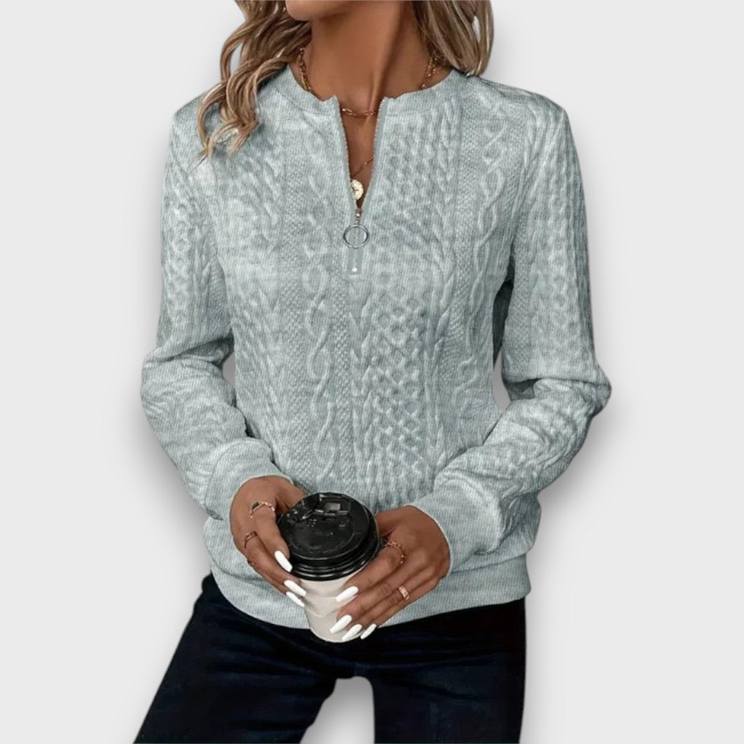 Solena – Cable-Knit Zip Front Sweater