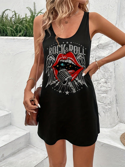 Lippen-Print Rolling Stones Blaues Minikleid