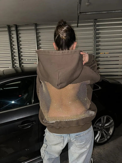 Backless Sheer Mesh Hoodie