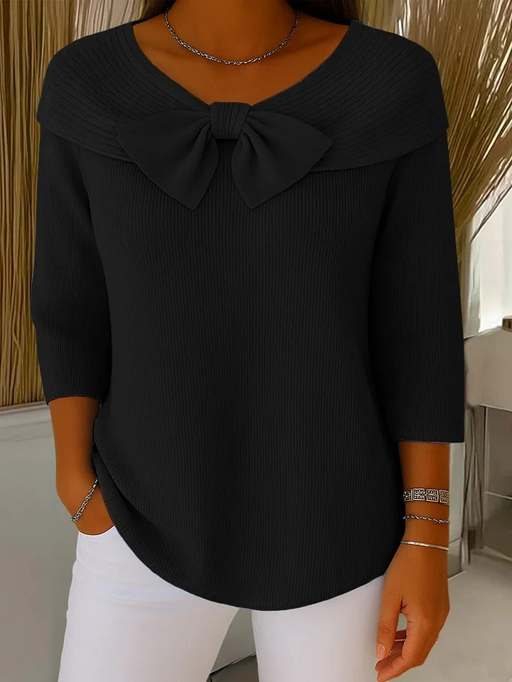 Serenna – Women's Sweater with Bow and Round Neckline - Seldom Seen Styles