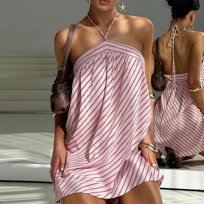 Mini-robe rayée à col halter