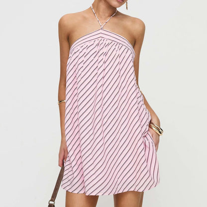 Mini-robe rayée à col halter