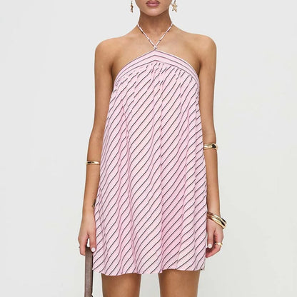 Mini-robe rayée à col halter