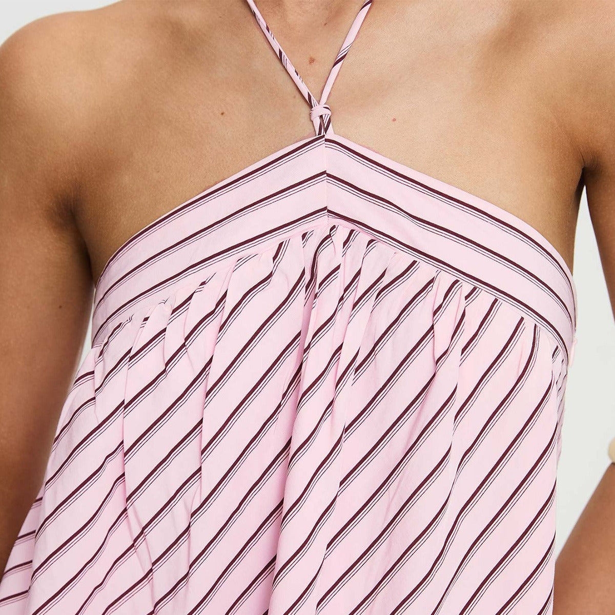 Women's Pink Halter Neck Striped Mini Dress Sleeveless Backless Tie-Up Summer Beach Party Going Out Casual Dress - Seldom Seen Styles