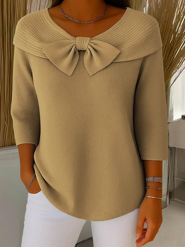 Serenna – Women's Sweater with Bow and Round Neckline - Seldom Seen Styles