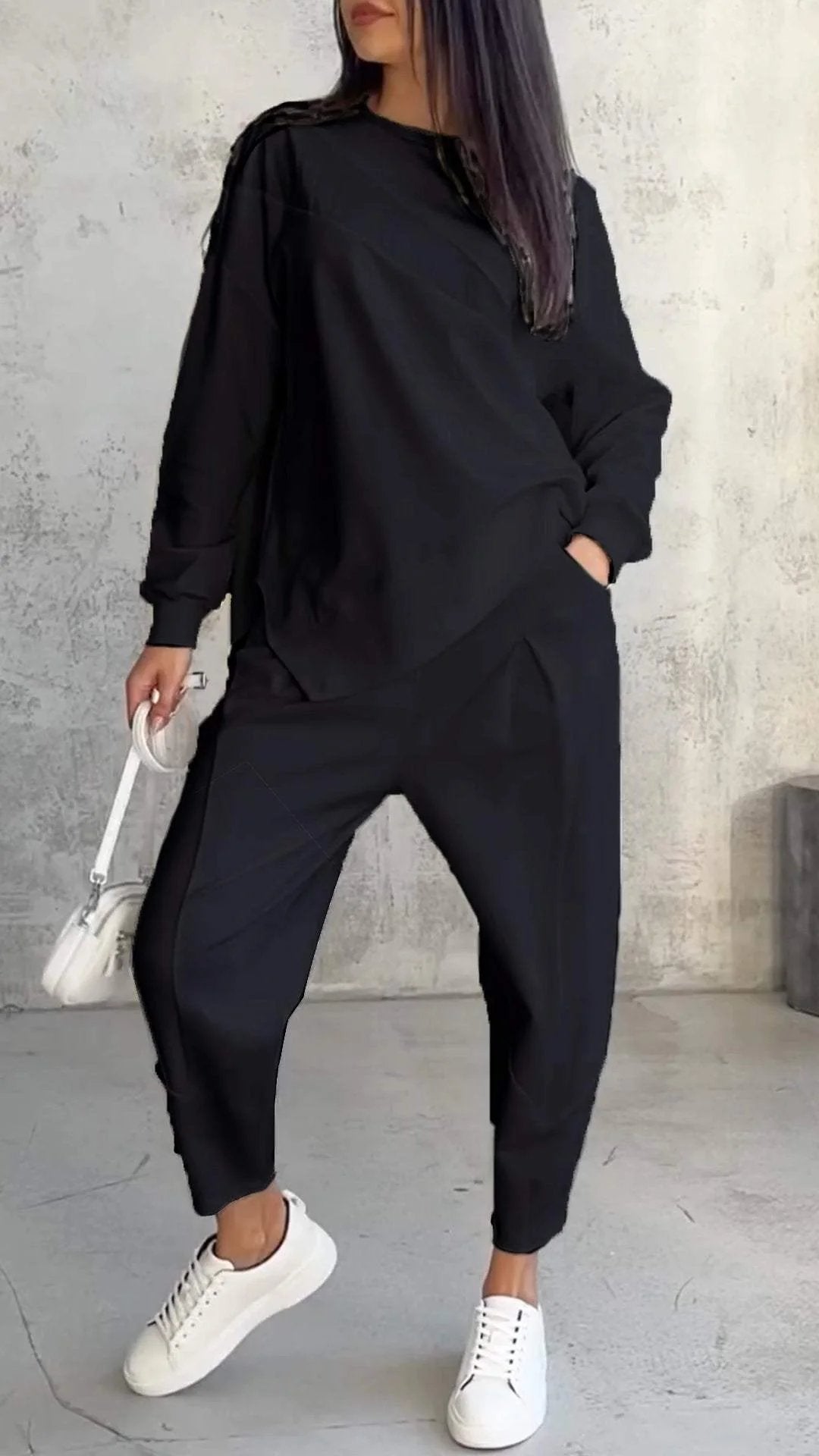 Casual Round Neck Long Sleeve Two Piece Suit - MYSTERYBOXS