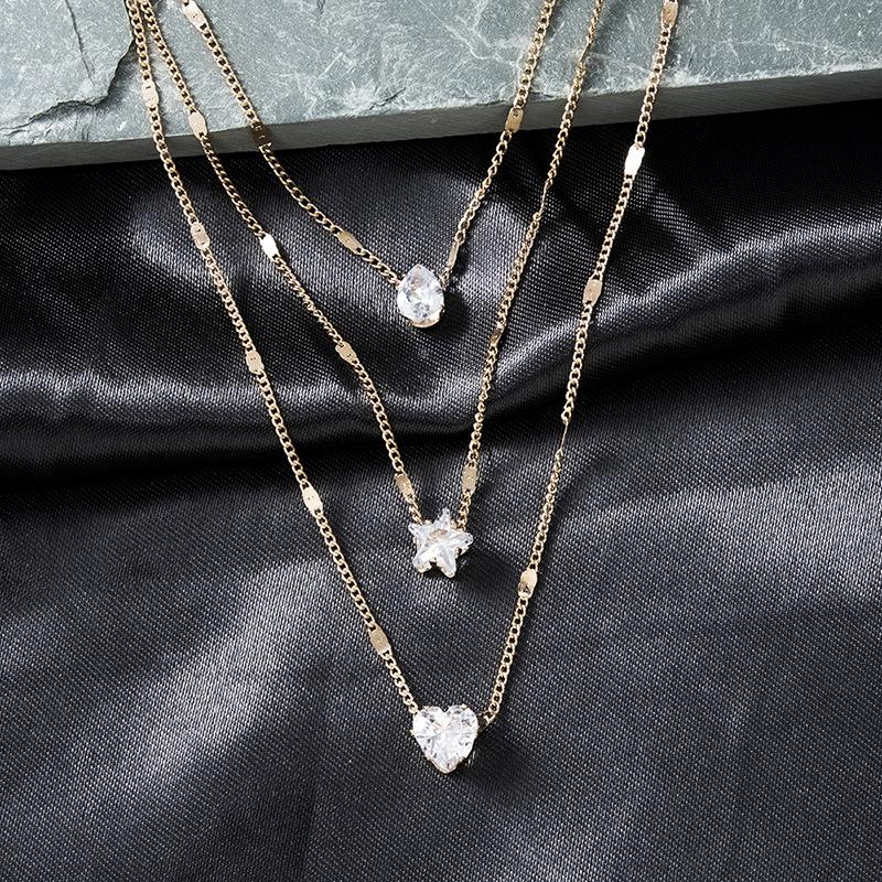 Multi-layered Five-pointed Star Heart Drop Vintage Necklace - Seldom Seen Styles