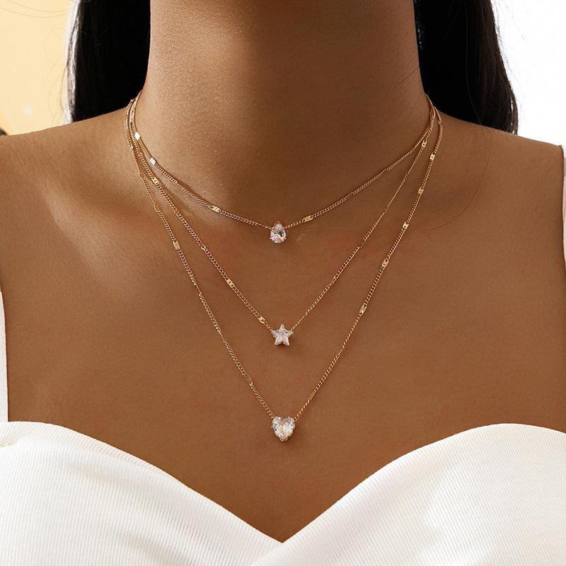 Multi-layered Five-pointed Star Heart Drop Vintage Necklace - Seldom Seen Styles