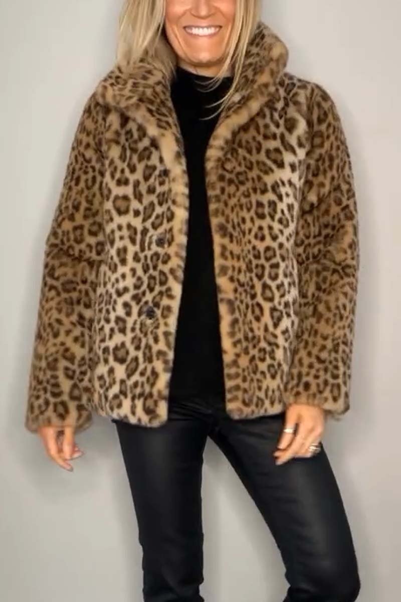 Women's Fashionable Leopard Lapel Faux Fur Winter Coat - Seldom Seen Styles