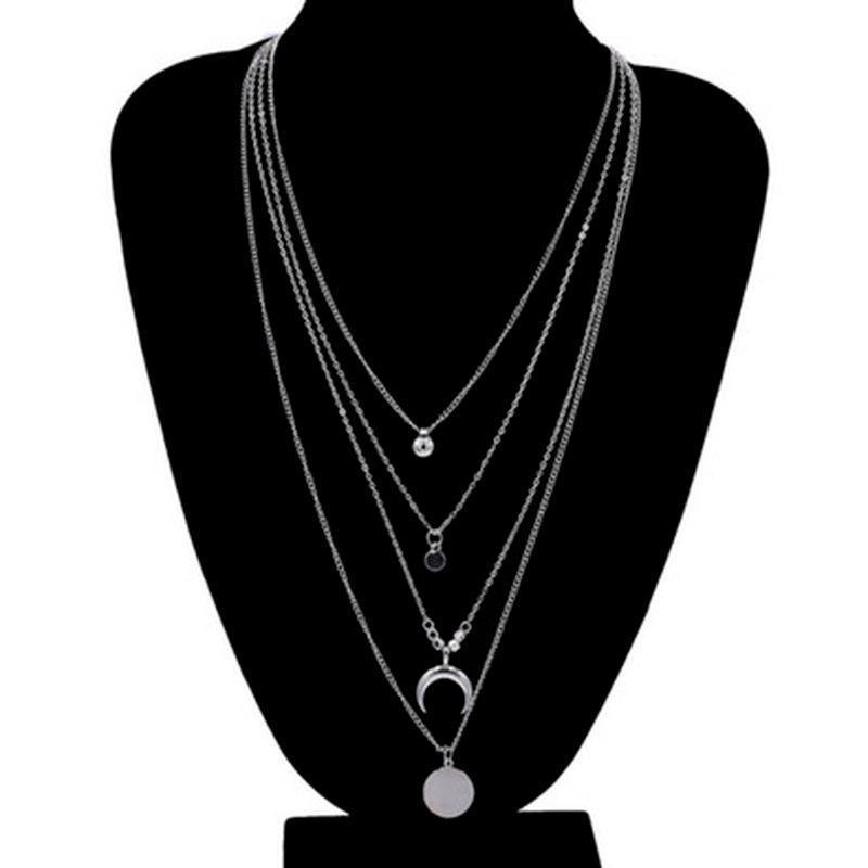 Women's Boho Style Moon Gold Silver Multi-Layered Pendant Necklace - Seldom Seen Styles