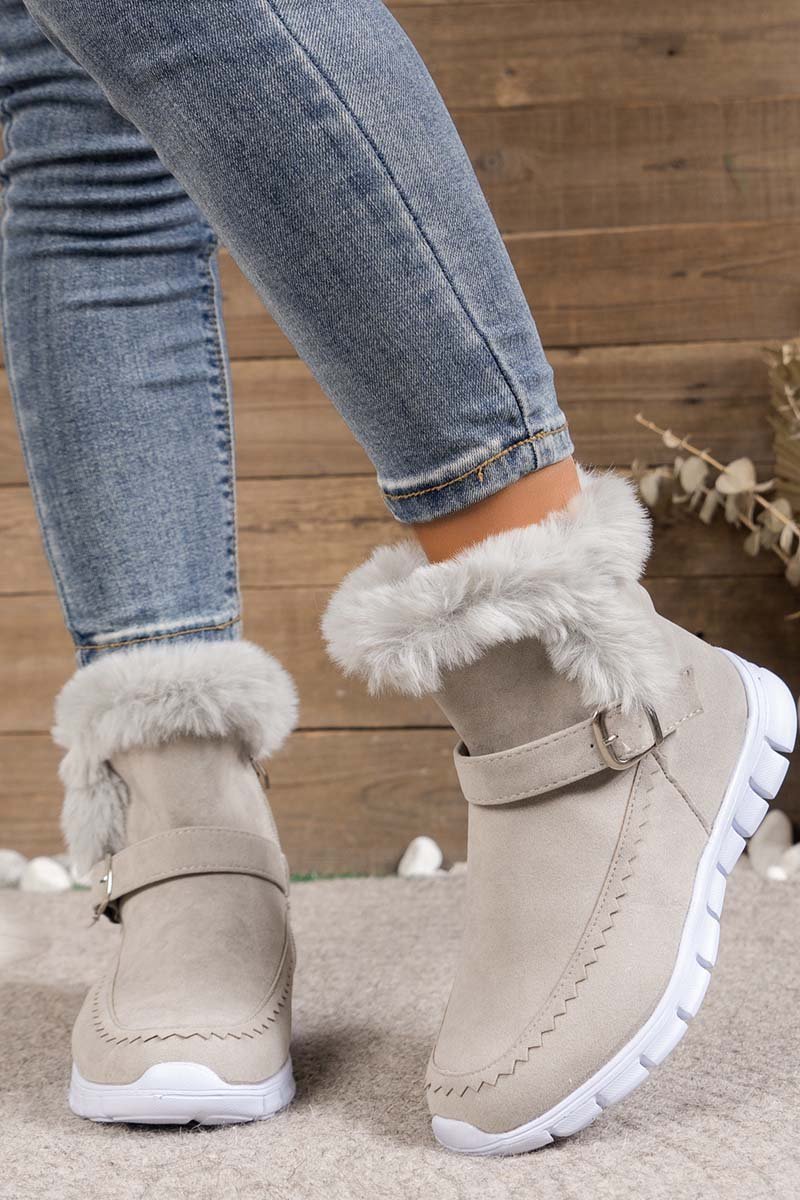 Women's round toe flat buckle side zipper thickened short boots - Seldom Seen Styles