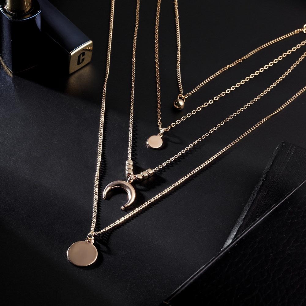 Women's Boho Style Moon Gold Silver Multi-Layered Pendant Necklace - Seldom Seen Styles