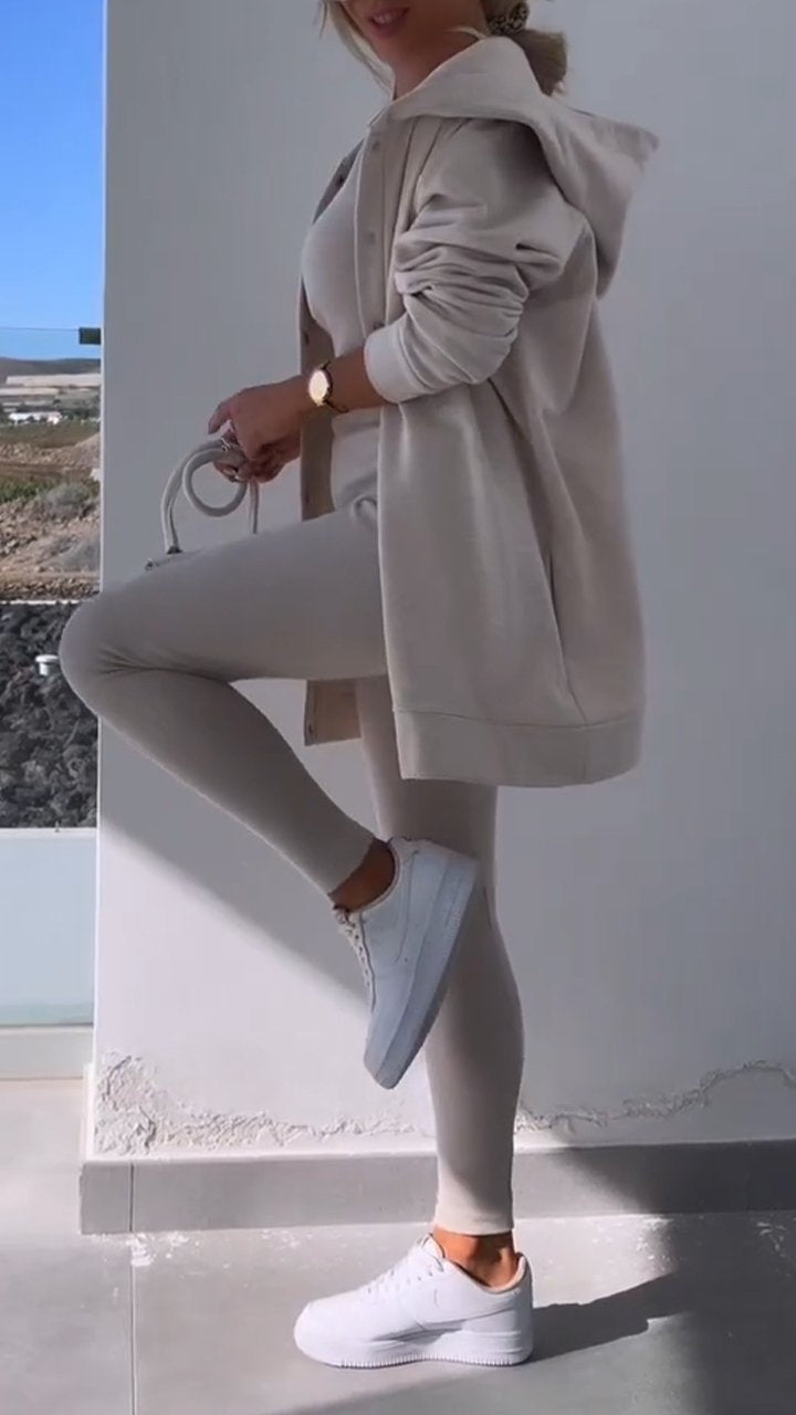 Hooded Cardigan Sweatshirt Three-piece Set - Seldom Seen Styles