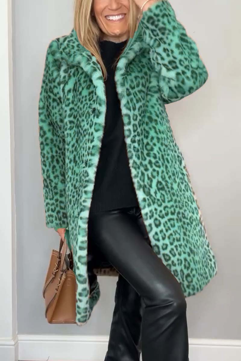 Women's Fashionable Leopard Lapel Faux Fur Winter Mid-Length Coat - Seldom Seen Styles