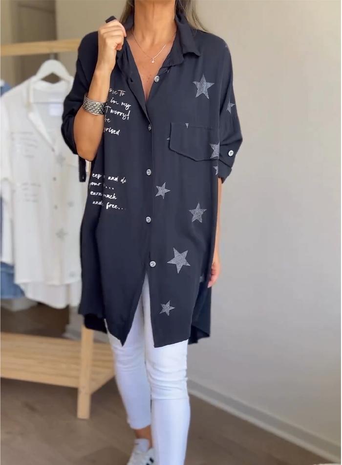 Lapel Single-breasted Star Letter Printed Shirt - Seldom Seen Styles