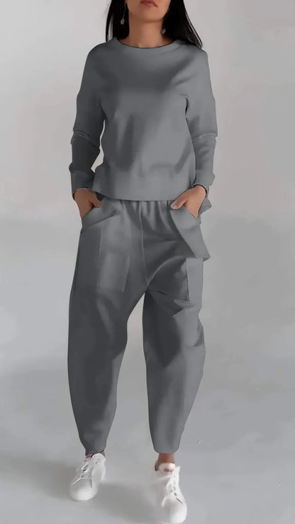 Women's Casual Long-Sleeved Pullover and Wide-Leg Pants Set