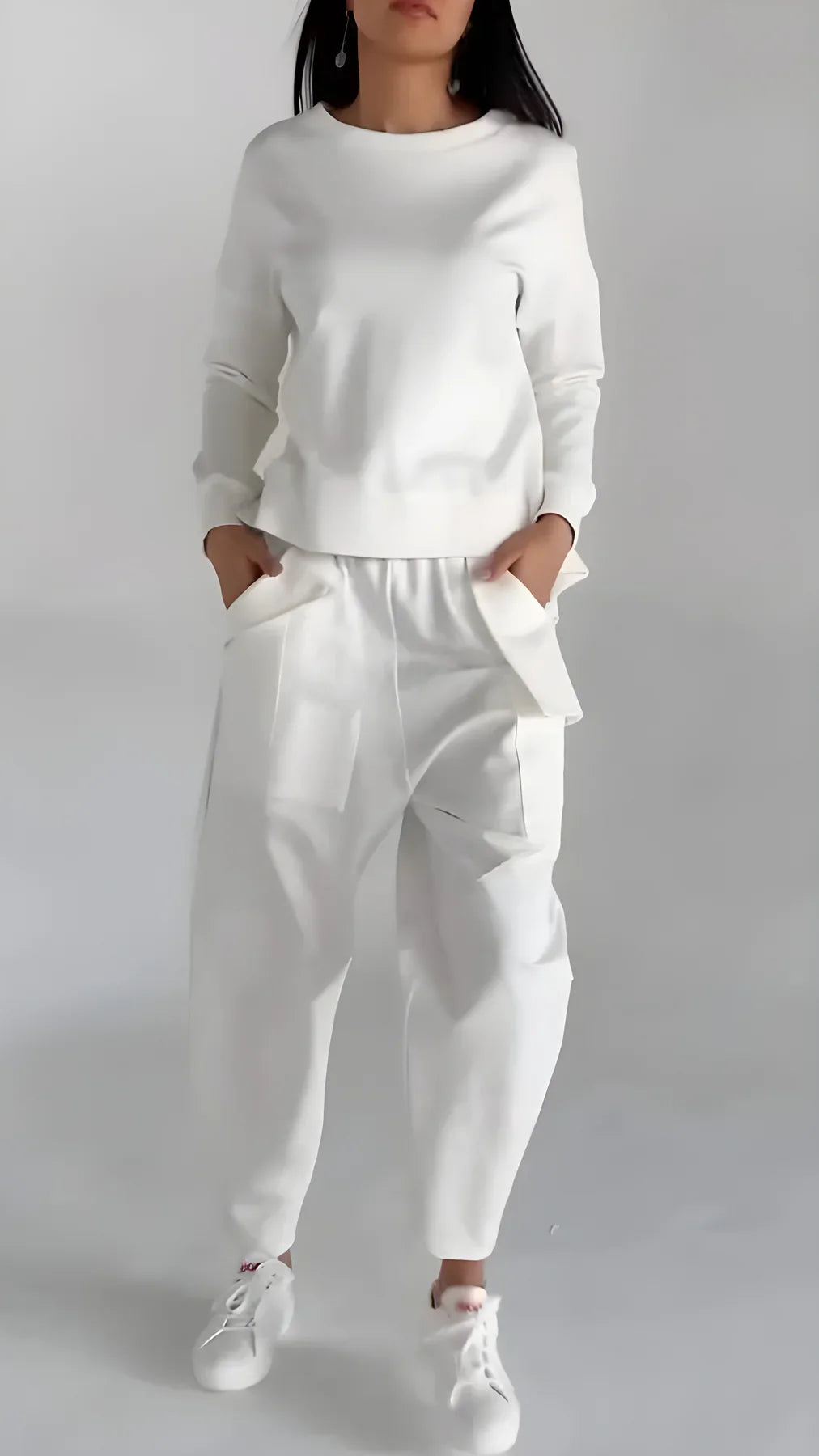 Women's Casual Long-Sleeved Pullover and Wide-Leg Pants Set