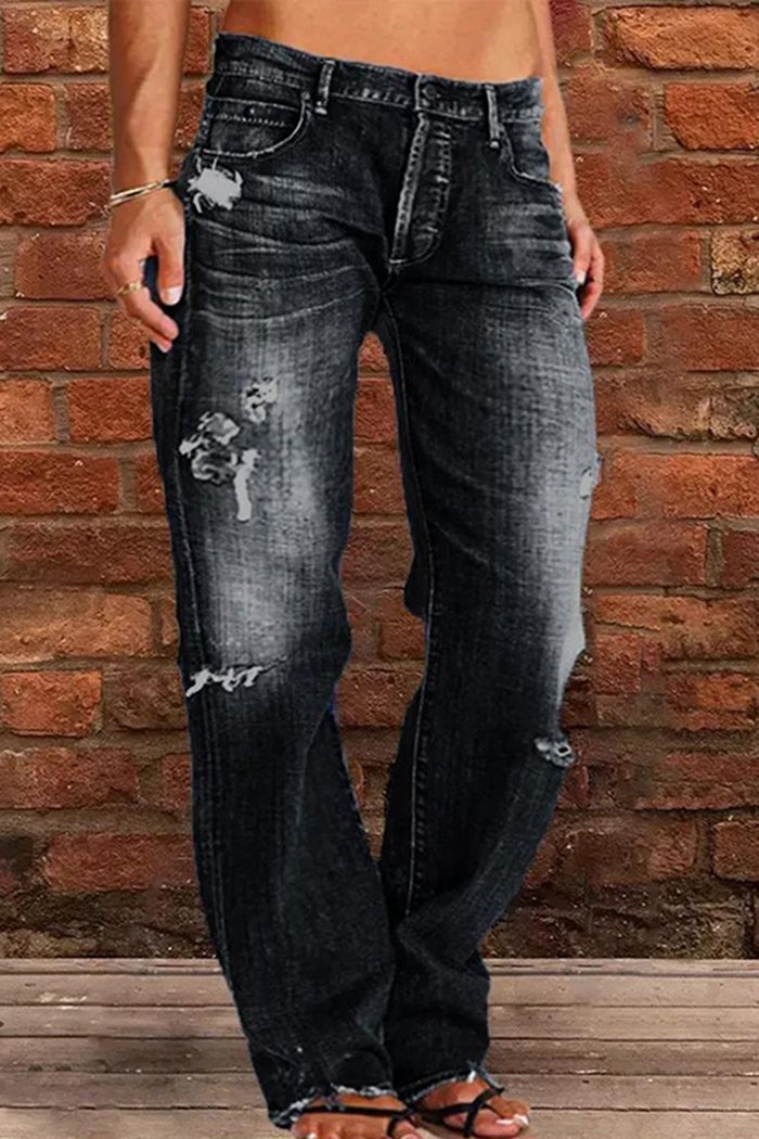 Women's Mid-rise Ripped Casual Straight Pants - Seldom Seen Styles