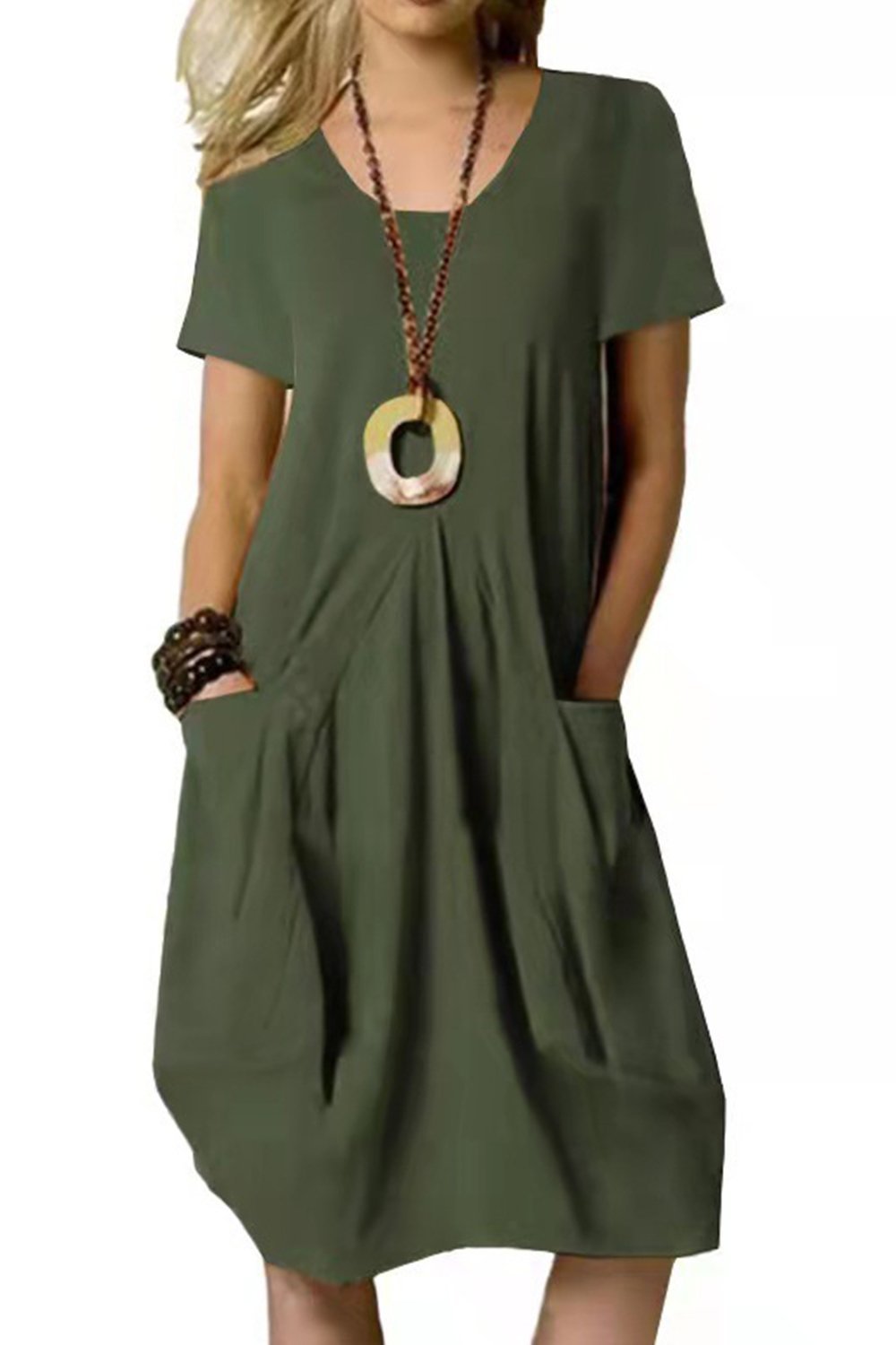 Cotton and Linen Solid Color Loose Short-sleeved Dress - Seldom Seen Styles