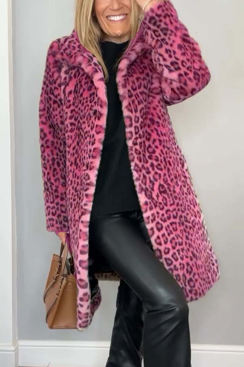 Women's Fashionable Leopard Lapel Faux Fur Winter Coat - Seldom Seen Styles