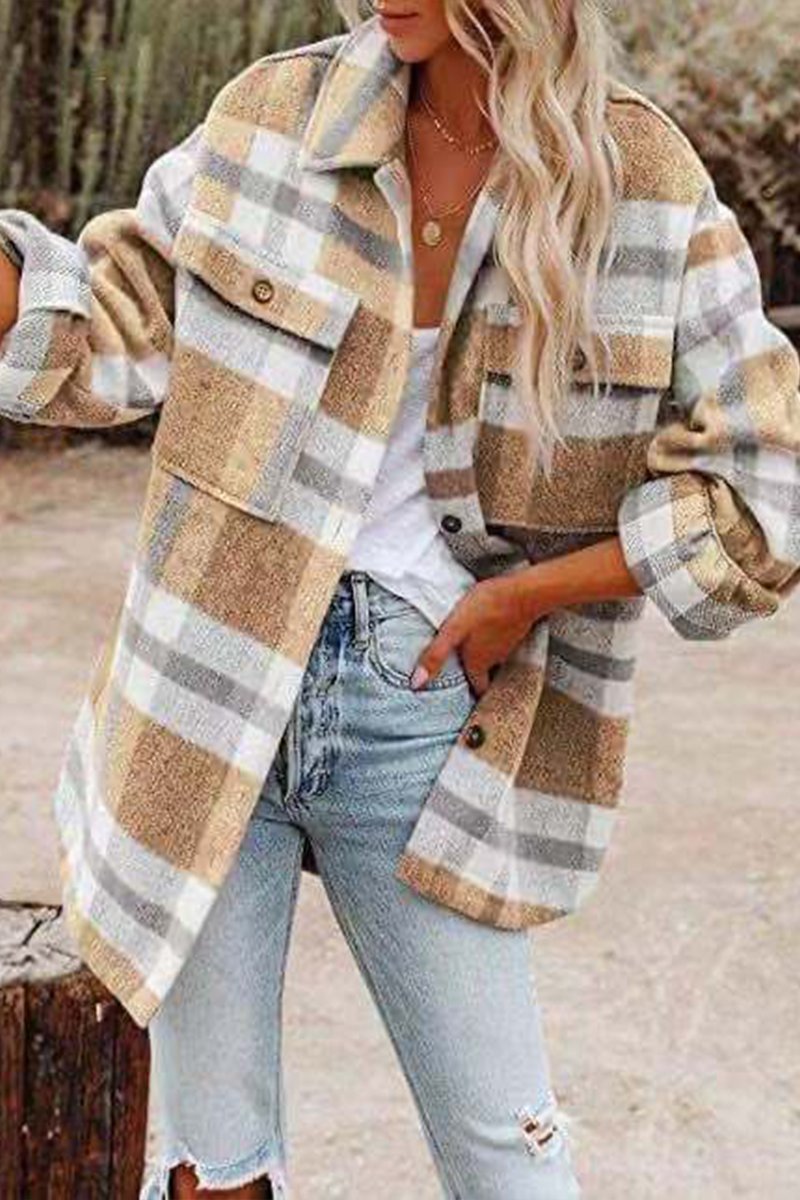 Women's Fashion Lapel Loose Plaid Wool Coat - Seldom Seen Styles